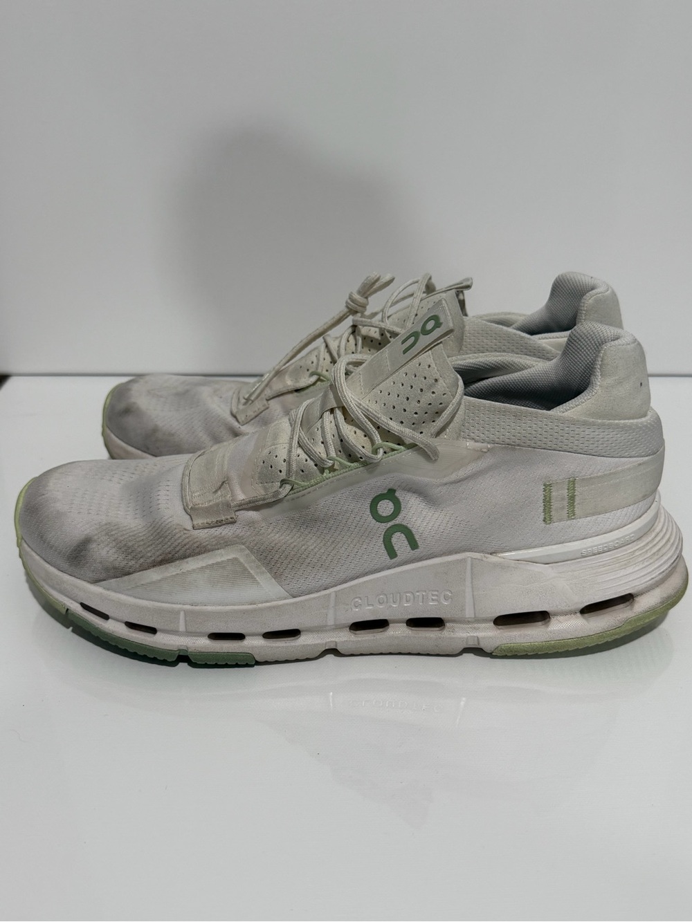 On Running Cloudnova Men's Sneakers in White with Light Green Accents - Picture 7 of 11
